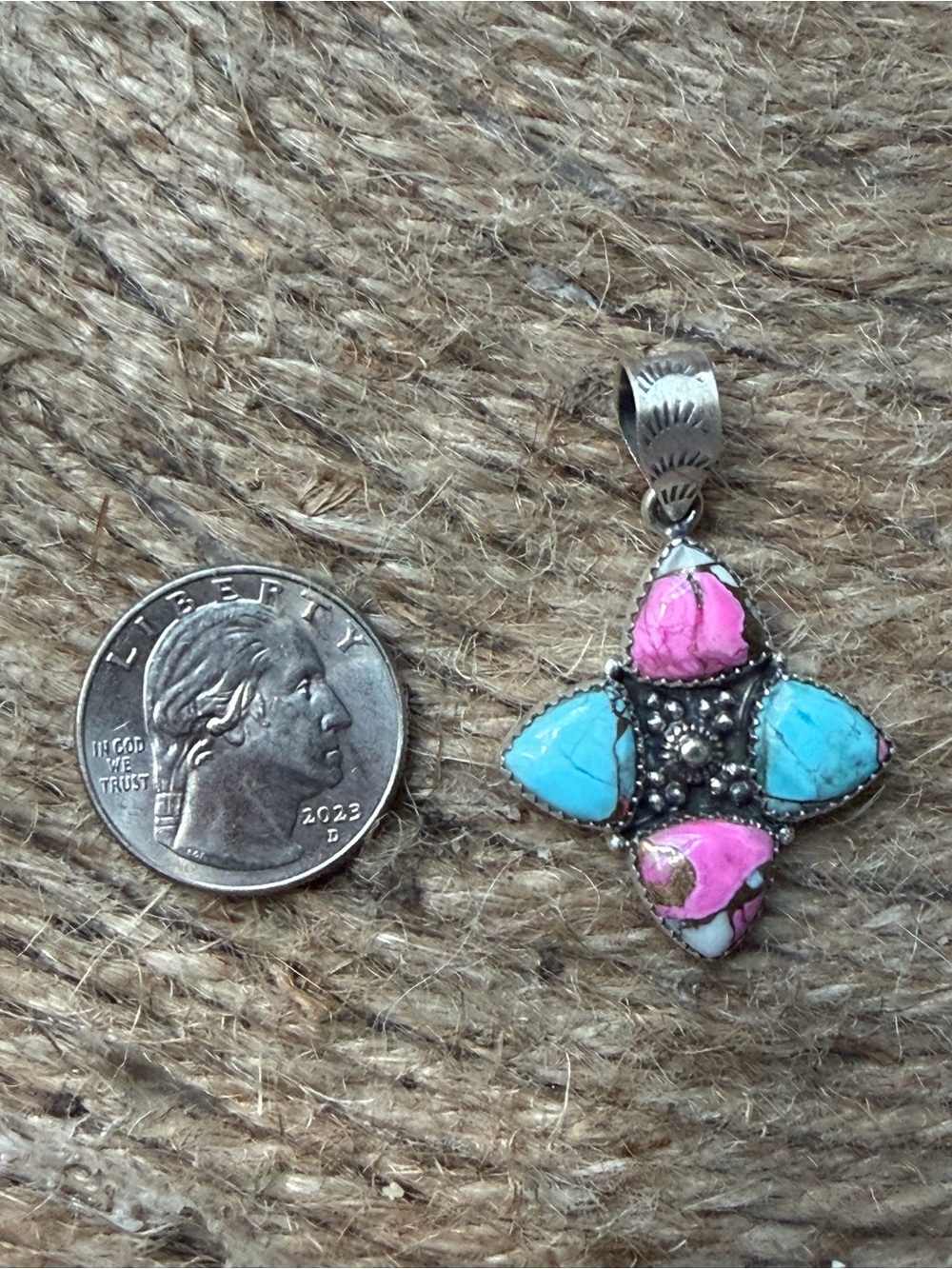Cotton Candy Dahlia Sterling Sliver Handmade Pendant - Picture 5 of 7